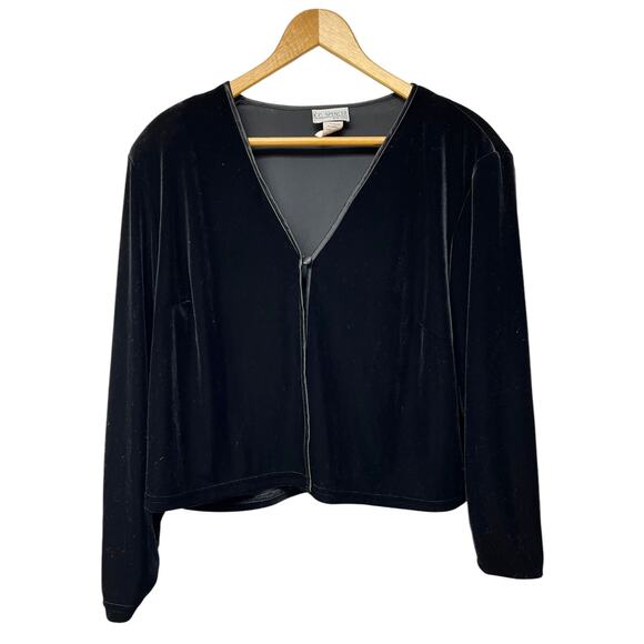 Vintage KC Spencer Black Velvet One Button Cardigan Dressy Jacket Plus Size 16 - Picture 1 of 4